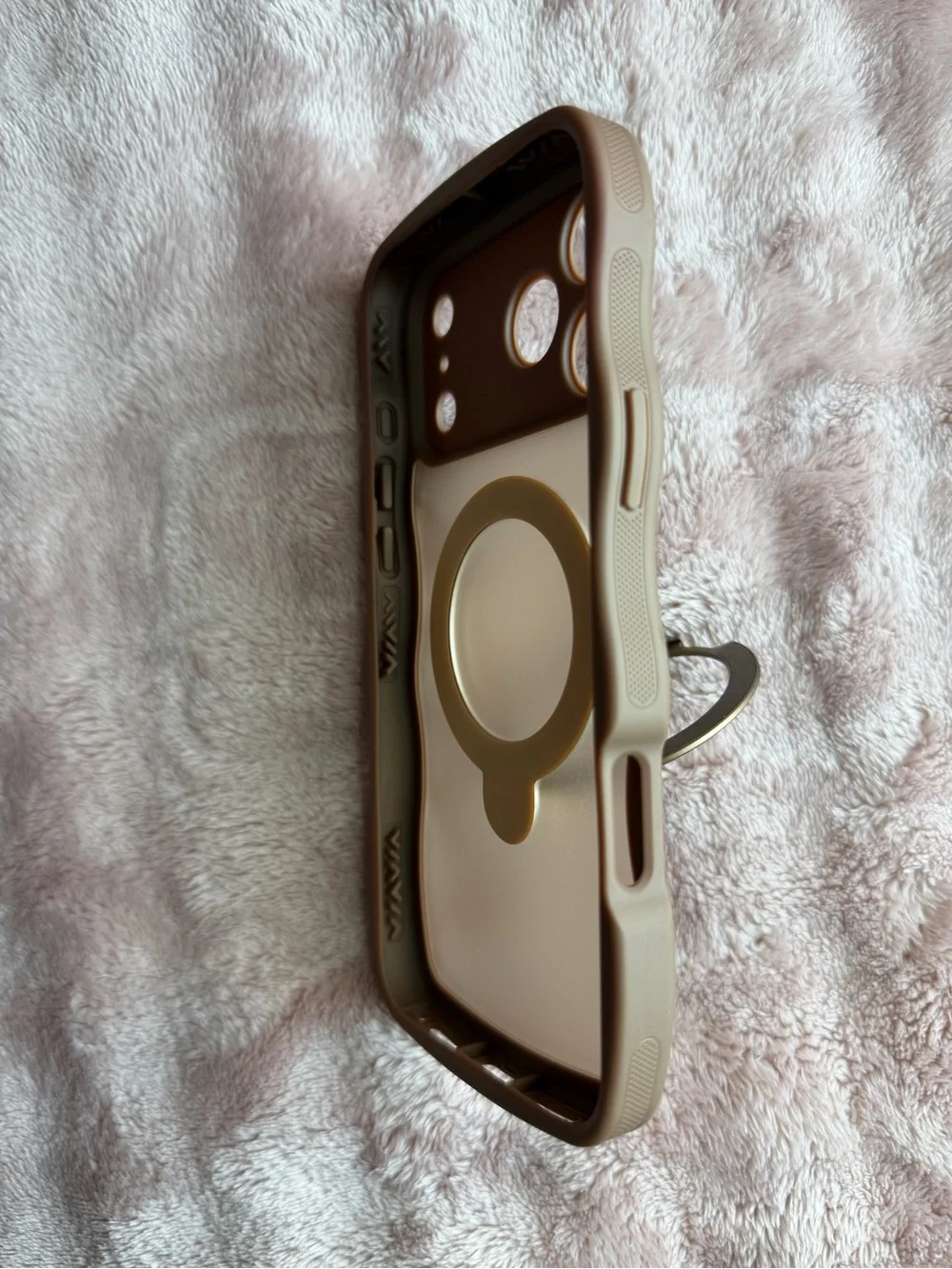 Brown Magnetic Ring Silicone Phone Case in Taupe – with Built-In Stand